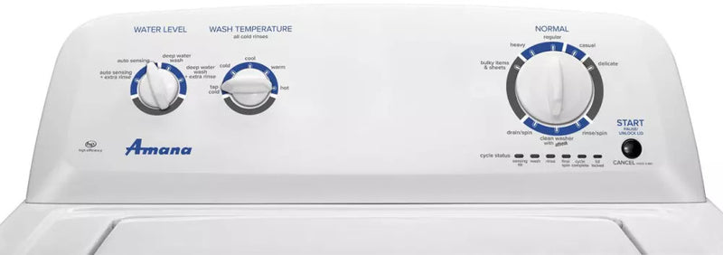 Open Box Amana Washer and Dryer Set Model No. NTW4516FW4 - YNED4655EW1