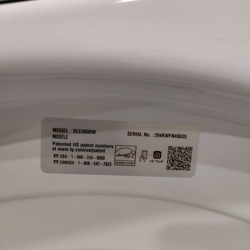 LG Dryer Model No. DLE3600W